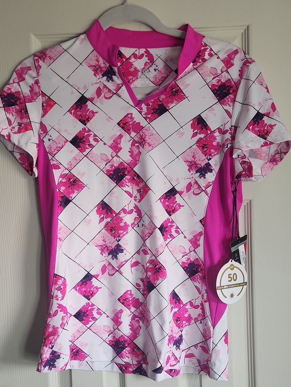 Tail Women’s Hot Pink and White Floral Short-Sleeve Athletic Top